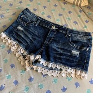 Blue Jean Shorts with Lace